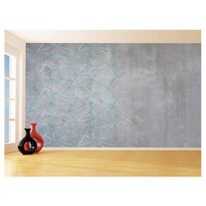 Papel De Parede Concreto Linhas Azul Turquesa 3,5M Kkt303