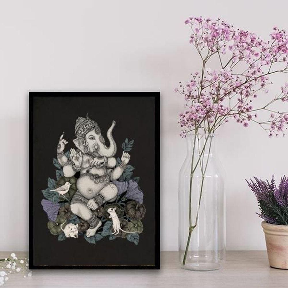 Quadro Místico Ganesha 24X18Cm Branca