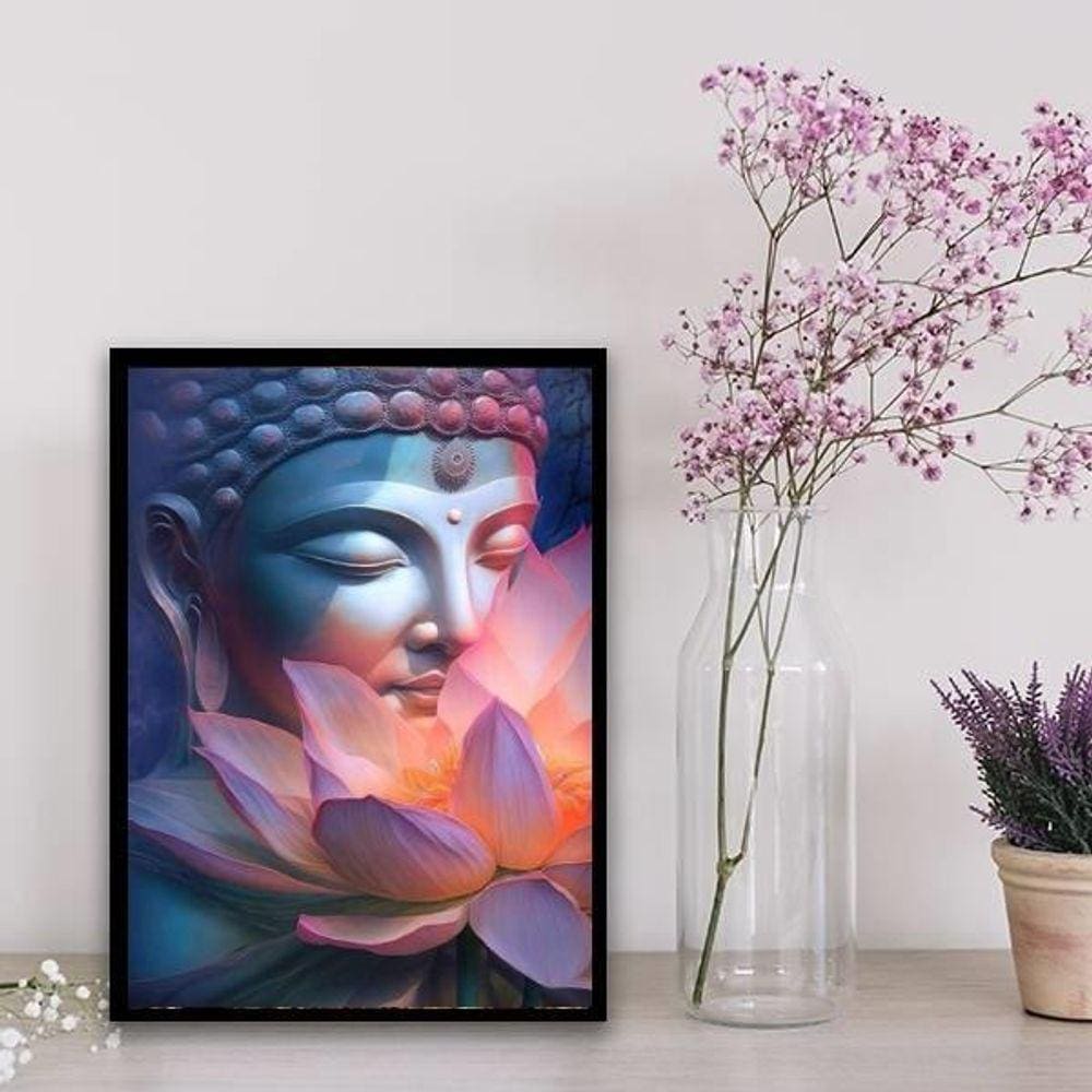 Quadro Buda Flor De Lotus 24X18Cm - Com Vidro Branca