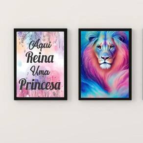 Quadros Leão Galaxia Princesa 24x18cm - Com Vidro