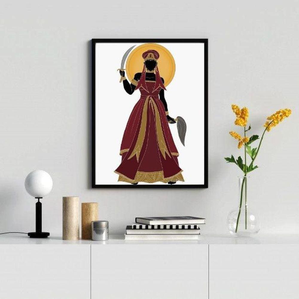 Quadro Decorativo Orixá Iansã 45x34cm Moldura Madeira Branca