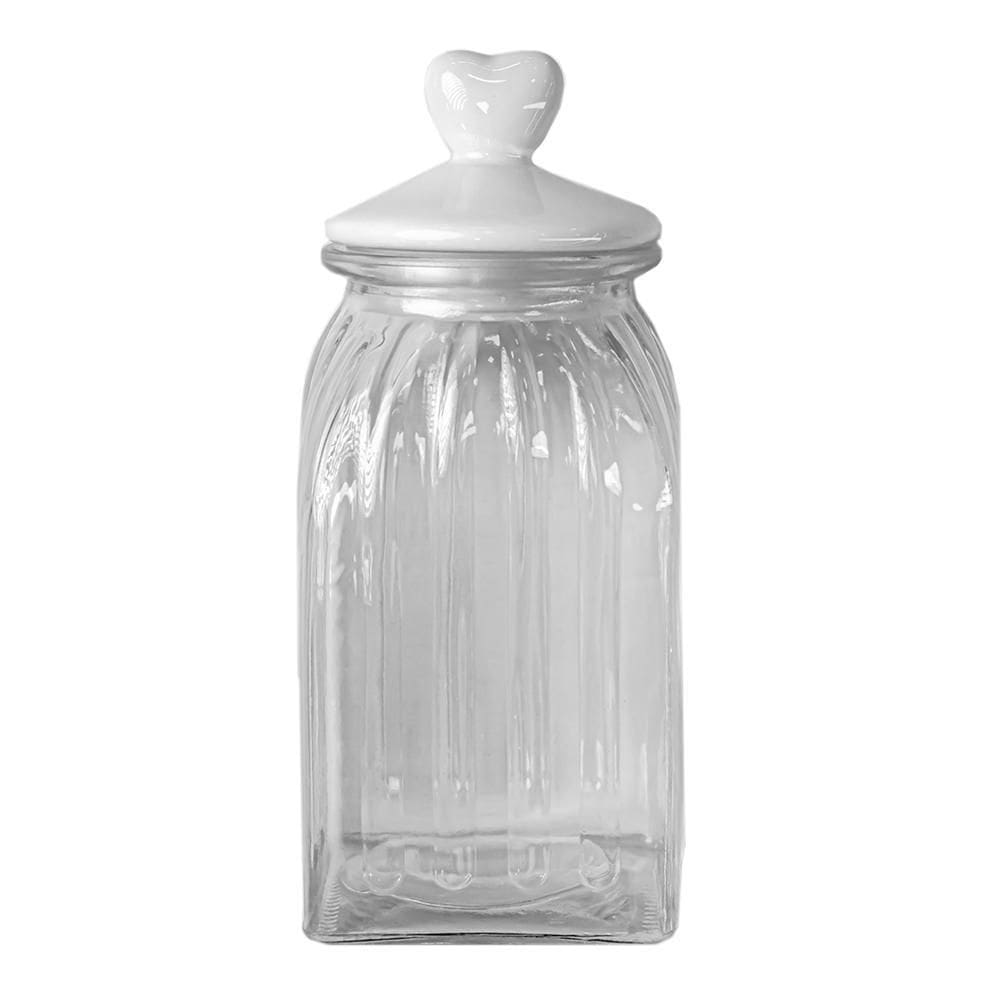 Pote Vidro Tampa Cerâmica Coração 750Ml Class Home