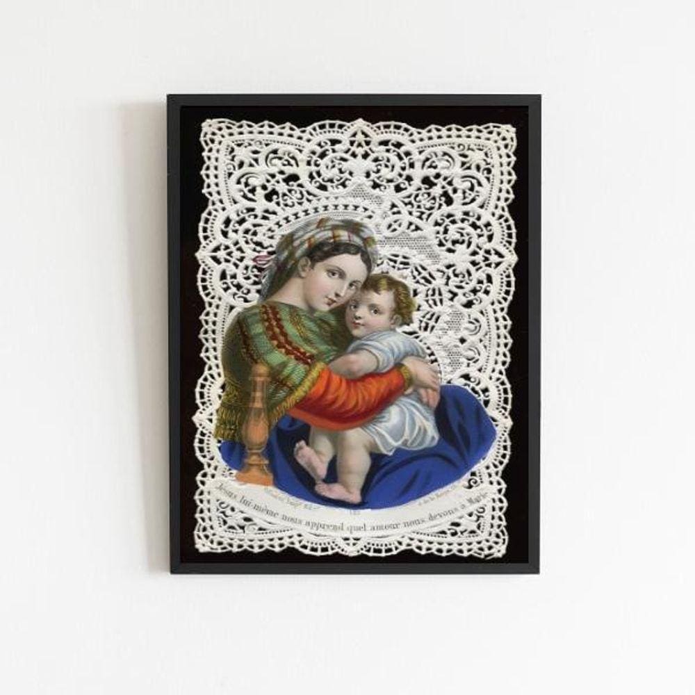 Quadro arte sacra Maria e Menino Jesus 33x24cm Vidro Preta
