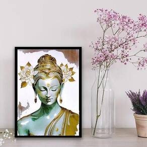 Quadro Buda Branco Com Dourado 33X24Cm Preta