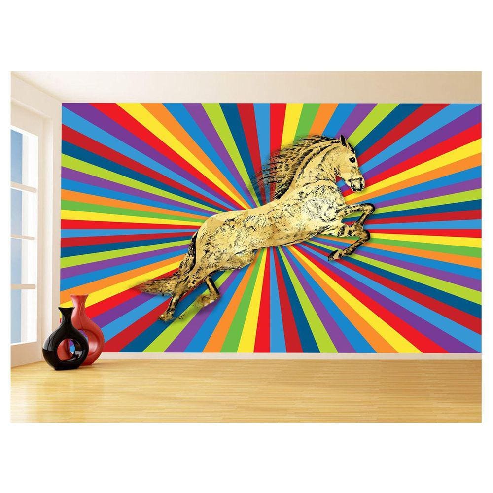 Papel De Parede 3D Animais Pop Art Cavalo Cores 3,5M Pxa319