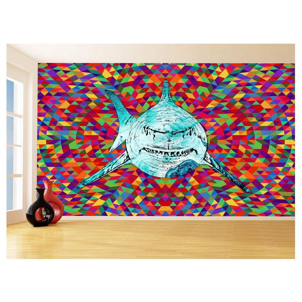 Papel De Parede Animais Pop Art Tubarão Cores 3,5M Pxa537