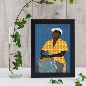 Quadro Decorativo Músico Sambista 33x24cm Madeira Preta
