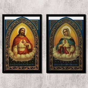 Kit 2 Quadros Sacros Coração De Jesus E Maria 33x24cm Preta