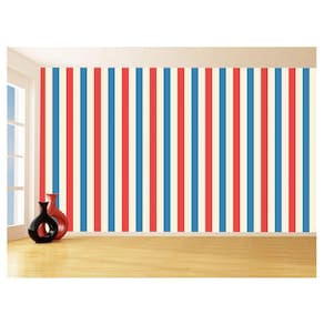 Papel De Parede 3D Listras Vermelho Bege Azul 3,5M Lst47