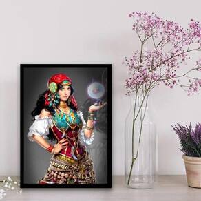 Quadro Decorativo Cigana Vidente 24X18Cm - Com Vidro Preta