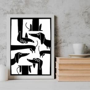 Quadro Decorativo Cachorro Salsicha 33x24cm Madeira Branca