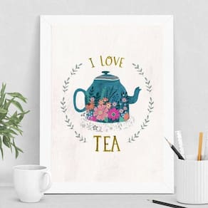 Quadro Decorativo Chá I Love Tea 33x24cm - Vidro Branco