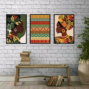 Quadros Decorativos Mulheres Africanas 24x18cm - Kit 3