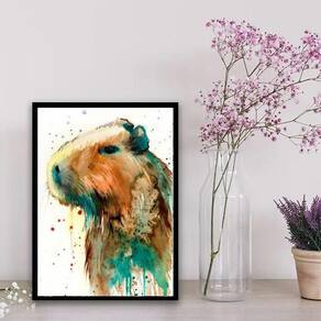 Quadro Decorativo Capivara Aquarela 33X24Cm Preta