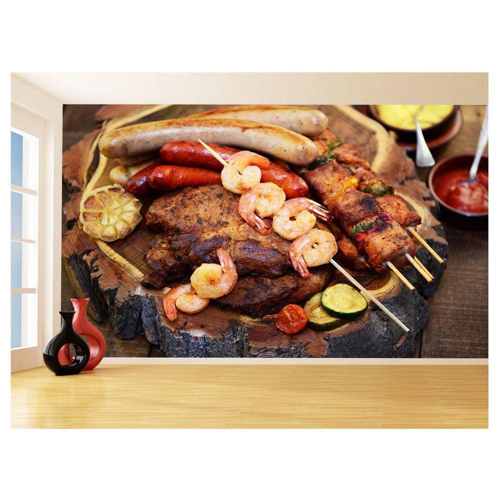 Papel De Parede 3D Alimentos Carne Churrasco 3,5M Al293