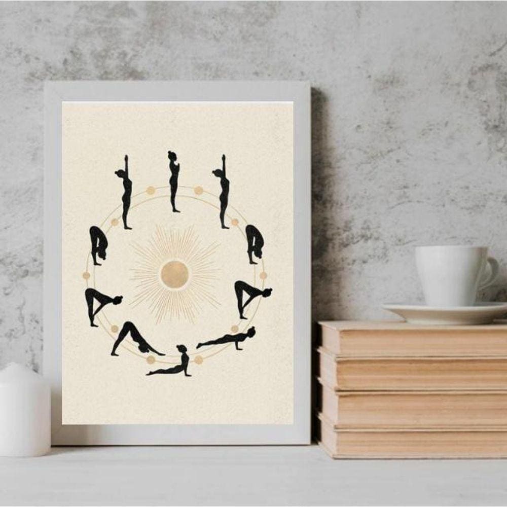 Quadro Decorativo Yoga - Posições 24x18cm - Madeira Branca