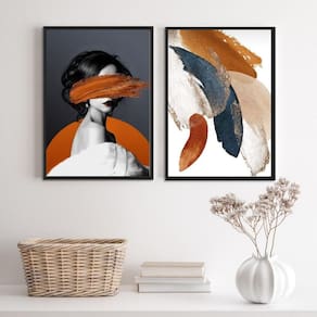 Kit 2 Quadros Abstratos Mulher Marrom/Cinza 33x24cm