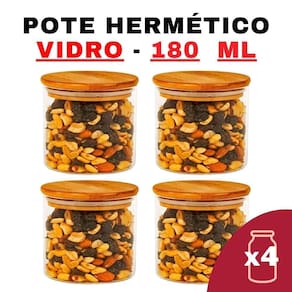 Potes Vidro Herméticos Bambu - 180ml 4 unid