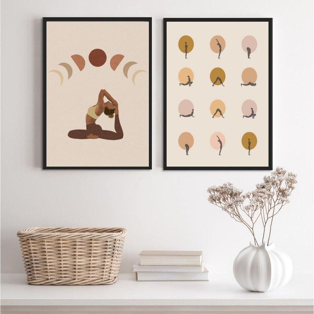 Quadros Yoga 45x34cm - Kit Vidro - Madeira Preta