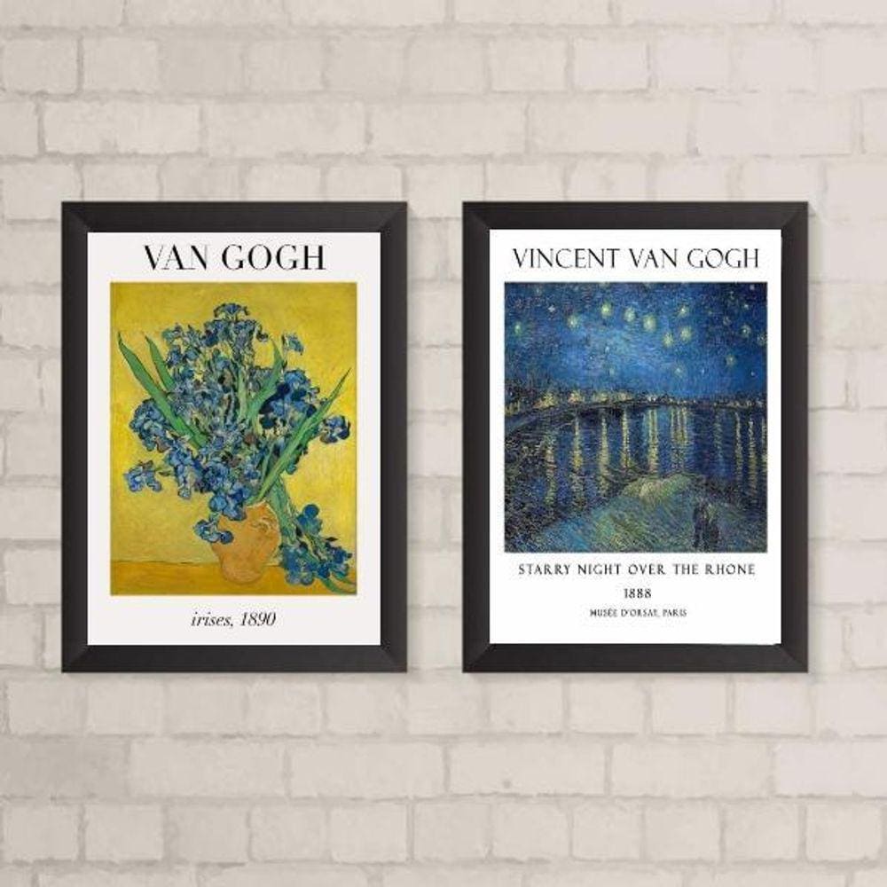 Kit 2 Quadros Van Gogh Paisagens e Flores 45x34cm