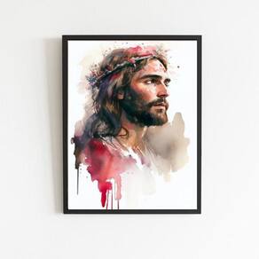 Quadro Aquarela Jesus Cristo - 24x18cm - Moldura Preta
