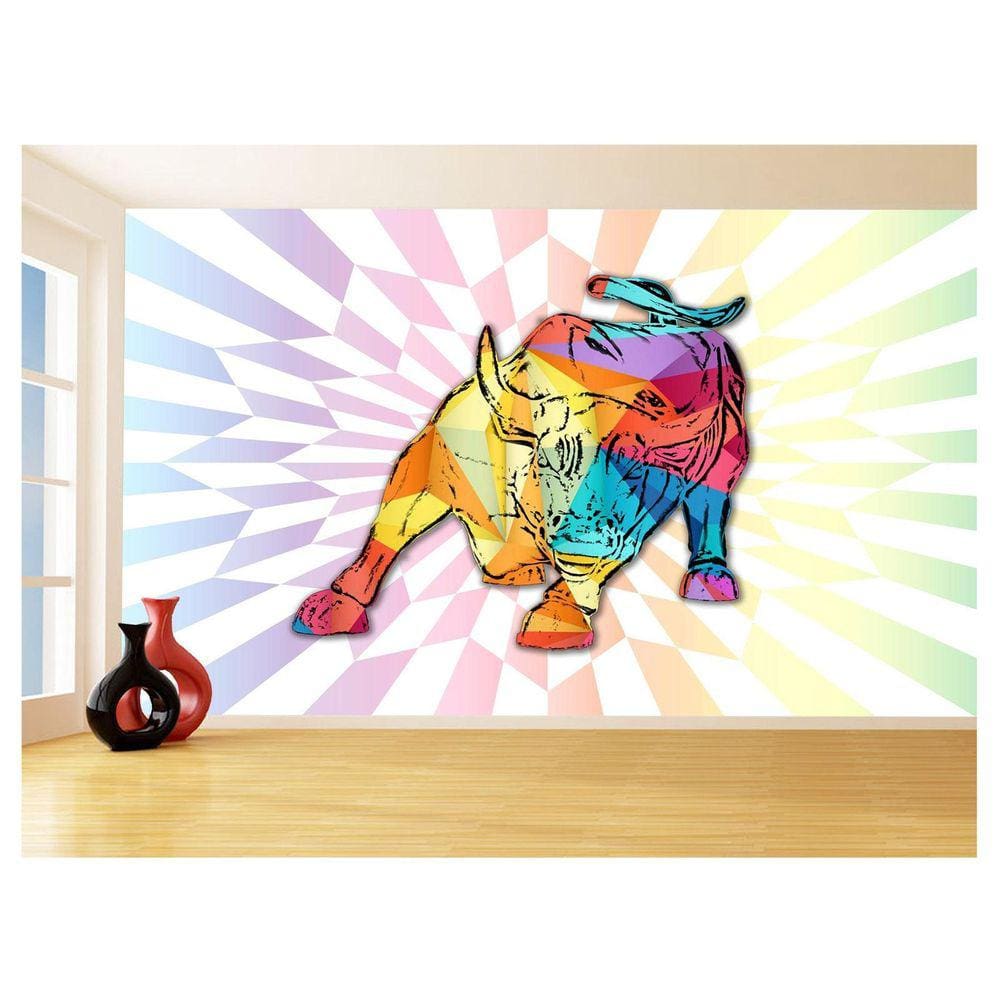 Papel De Parede 3D Animais Pop Art Touro Bull 3,5M Pxa183