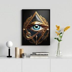 Quadro Decorativo Olho de Horus 45x34cm - Moldura Branca