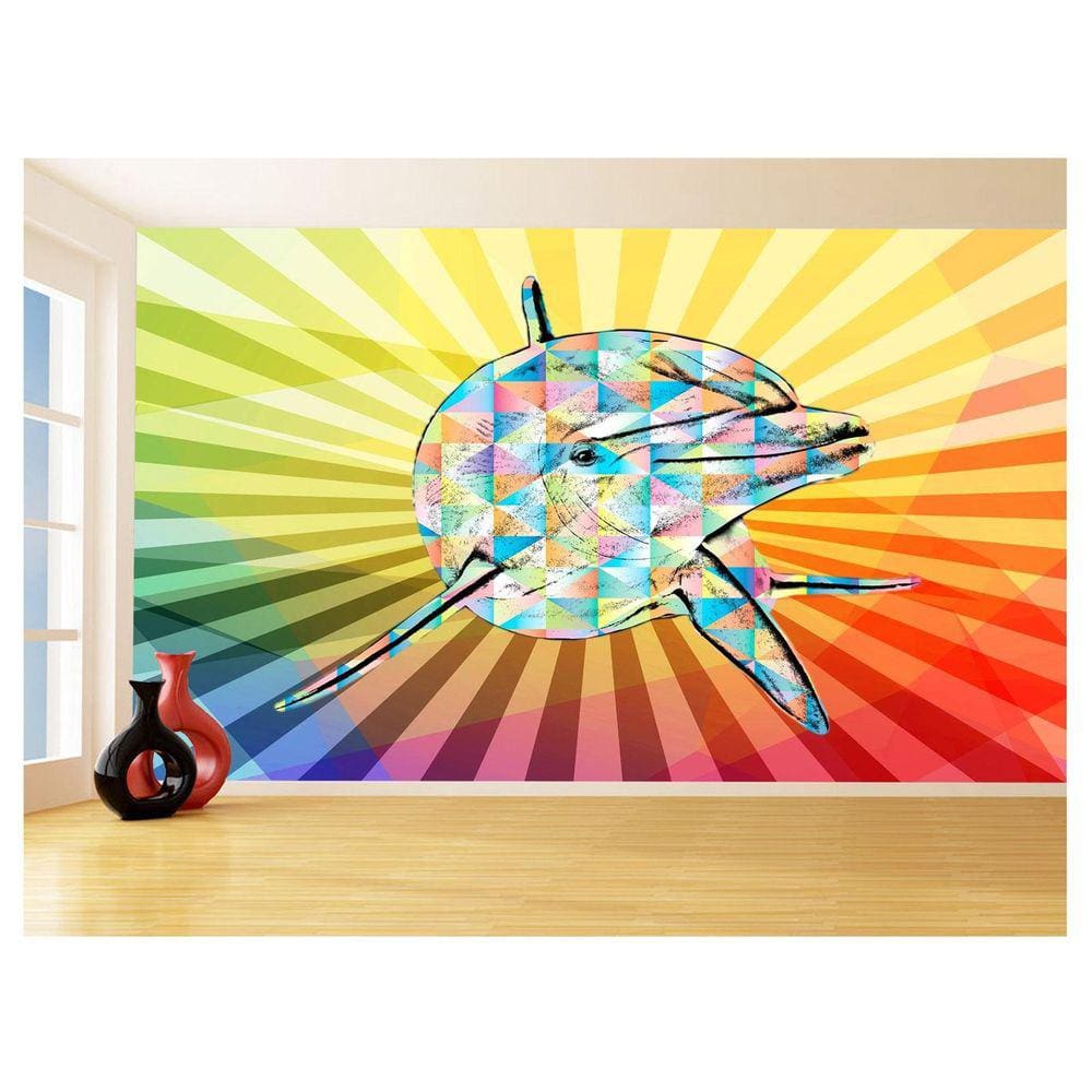 Papel De Parede 3D Animais Pop Art Golfinho Cor 3,5M Pxa282