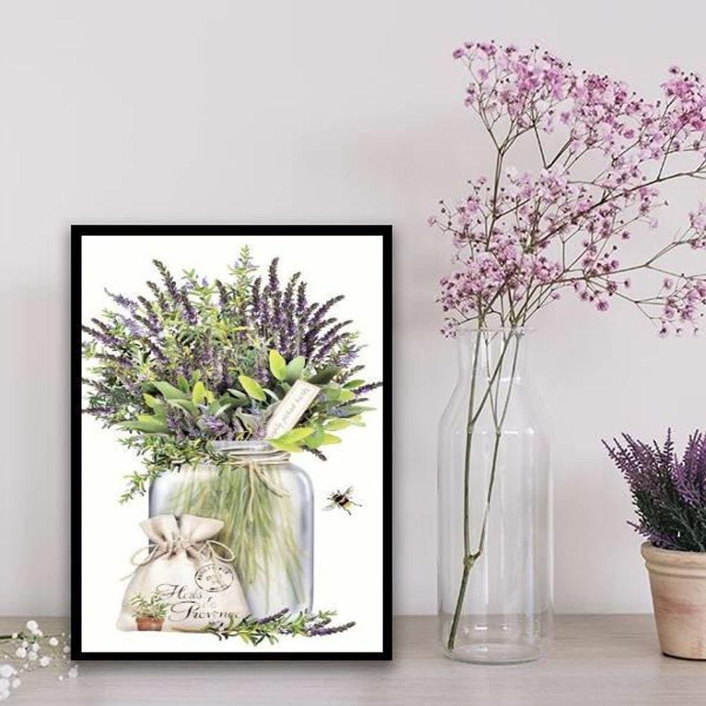 Quadro Decorativo Lavanda Provençal 33X24Cm - Com Vidro Branca