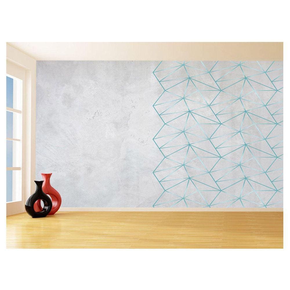Papel De Parede Concreto Linhas Azul Turquesa 3,5M Kkt308