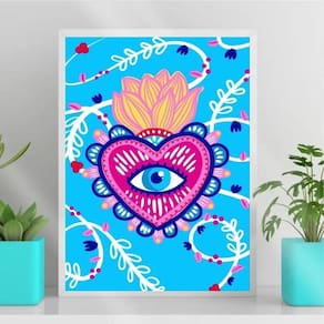 Quadro Decorativo Coração Mexicano 24x18cm - Vidro