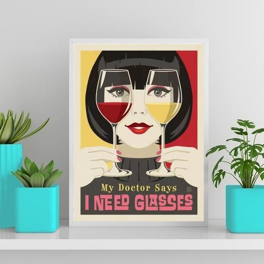 Quadro Decorativo Vinho Glasses 33X24Cm - Com Vidro Preto