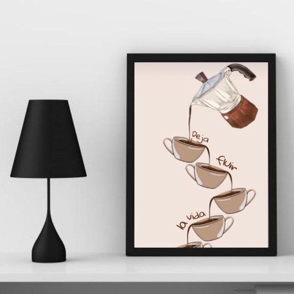 Quadro Decorativo Café Fluir 33x24cm - Vidro e Moldura Preta