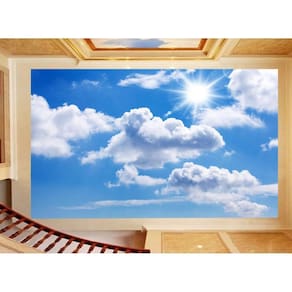 Papel De Teto Céu Azul Nuvem Branca Dia Manhã 3,5M Rof17