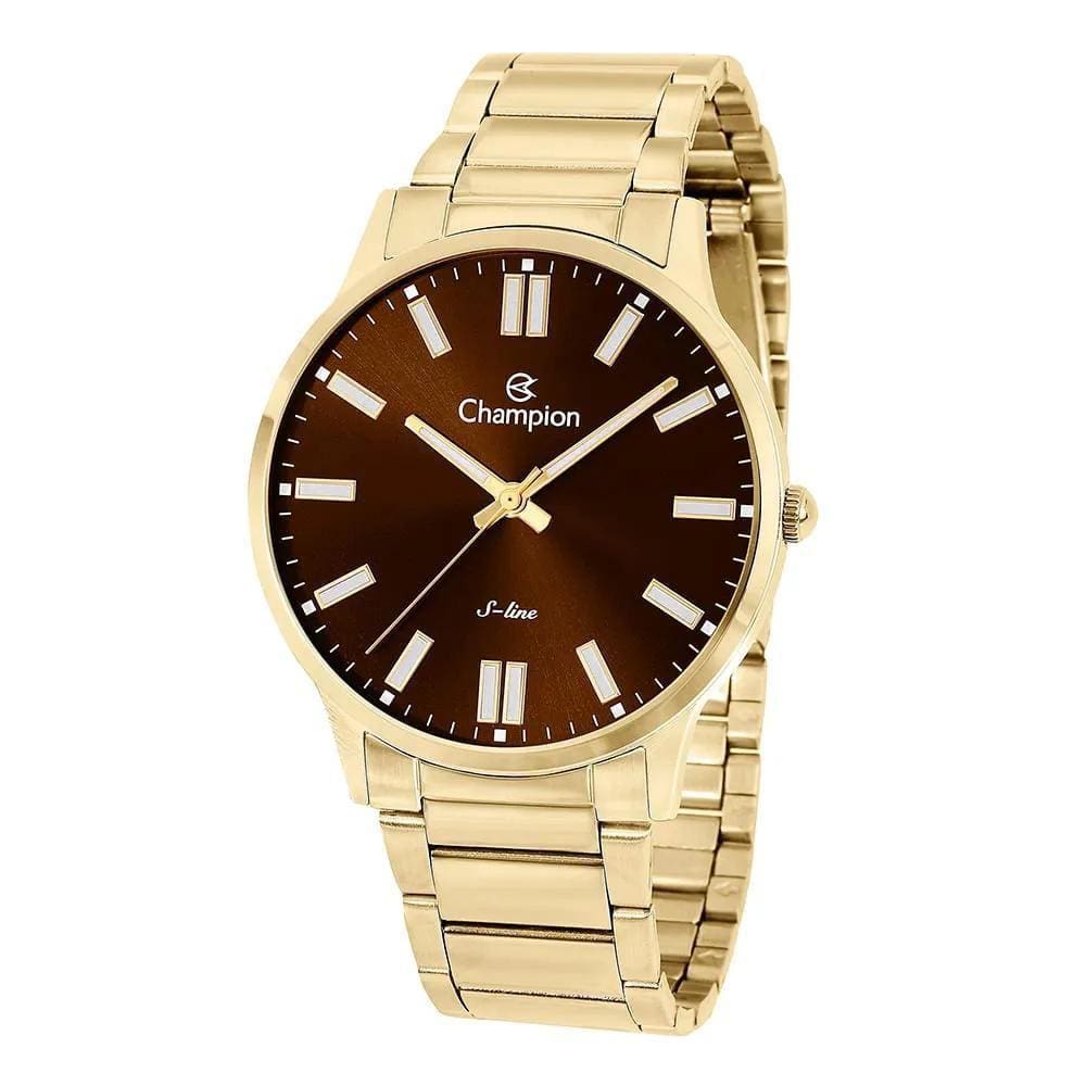 Relógio Masculino Dourado Champion Fundo Marrom  +