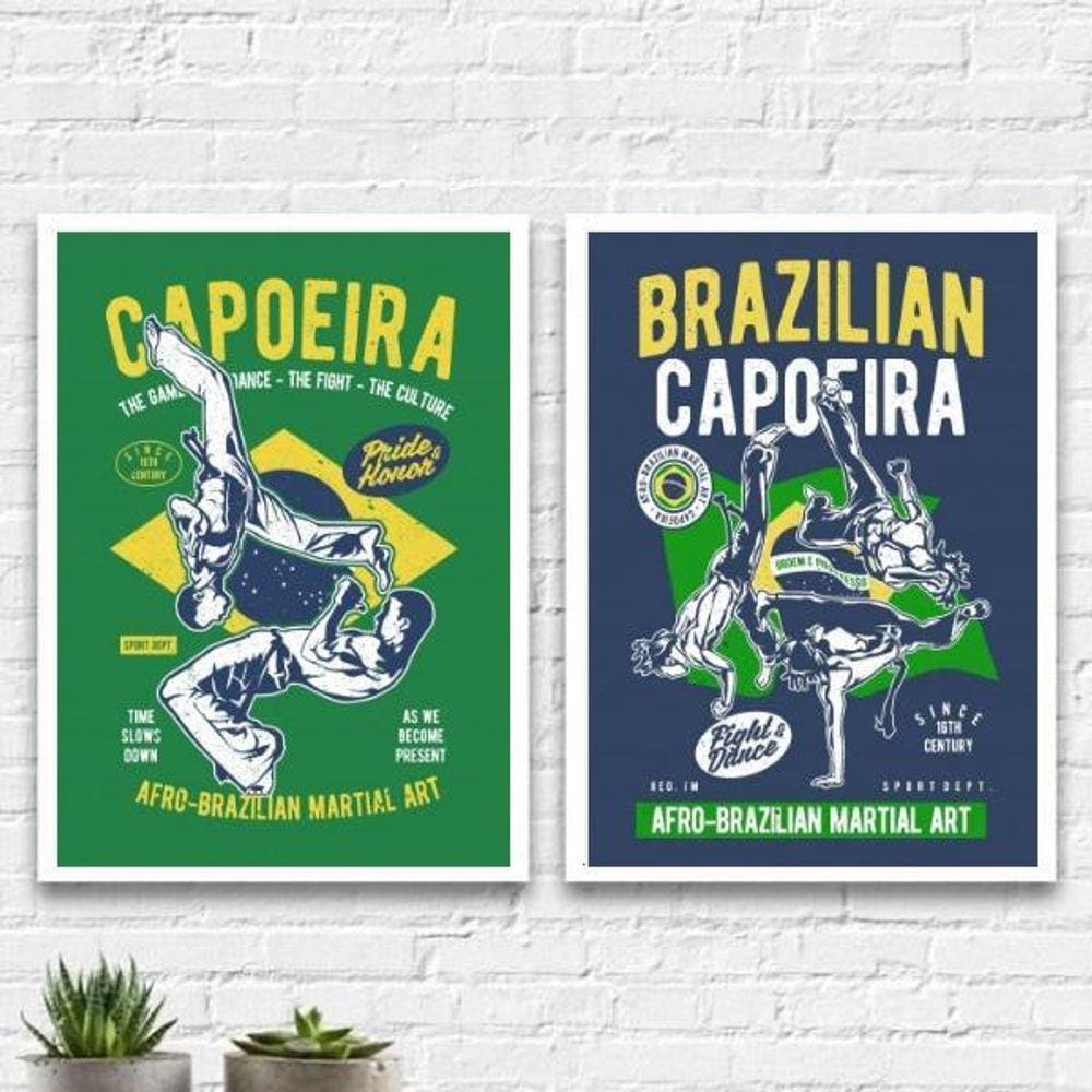 Kit 2 Quadros Capoeira Brasil 45X34Cm Preta