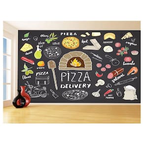 Papel De Parede Estilo Lousa Pizza Ingrediente 3,5M Lcb07