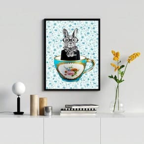 Quadro Vintage Chá Café Coelho 33x24cm - Madeira Preta