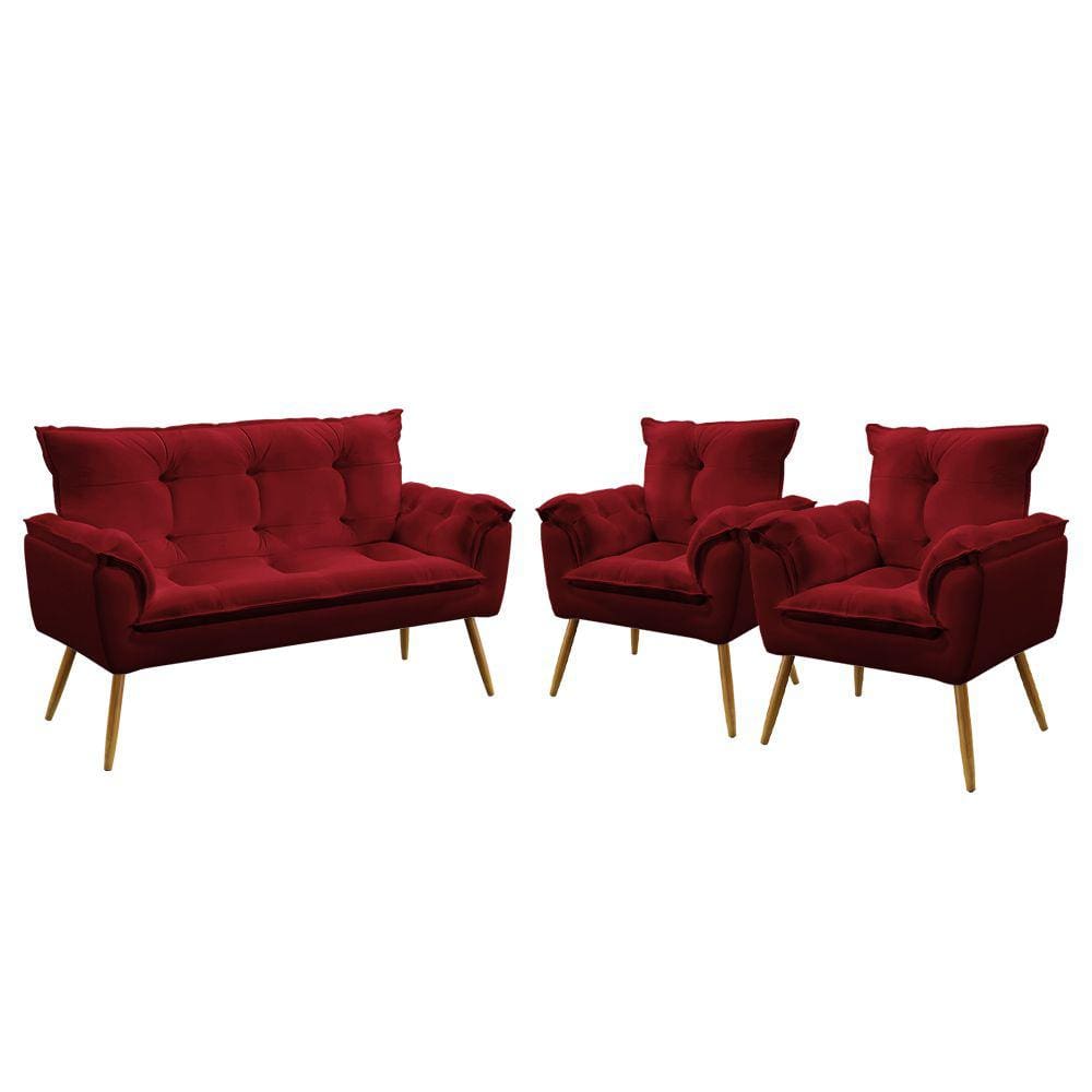 Kit Poltrona Namoradeira e 2 Poltronas Beta Veludo Aradecor