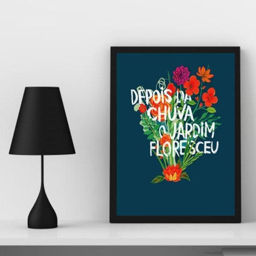 Quadro Decorativo Jardim Floresceu 45x34cm - Madeira Preta
