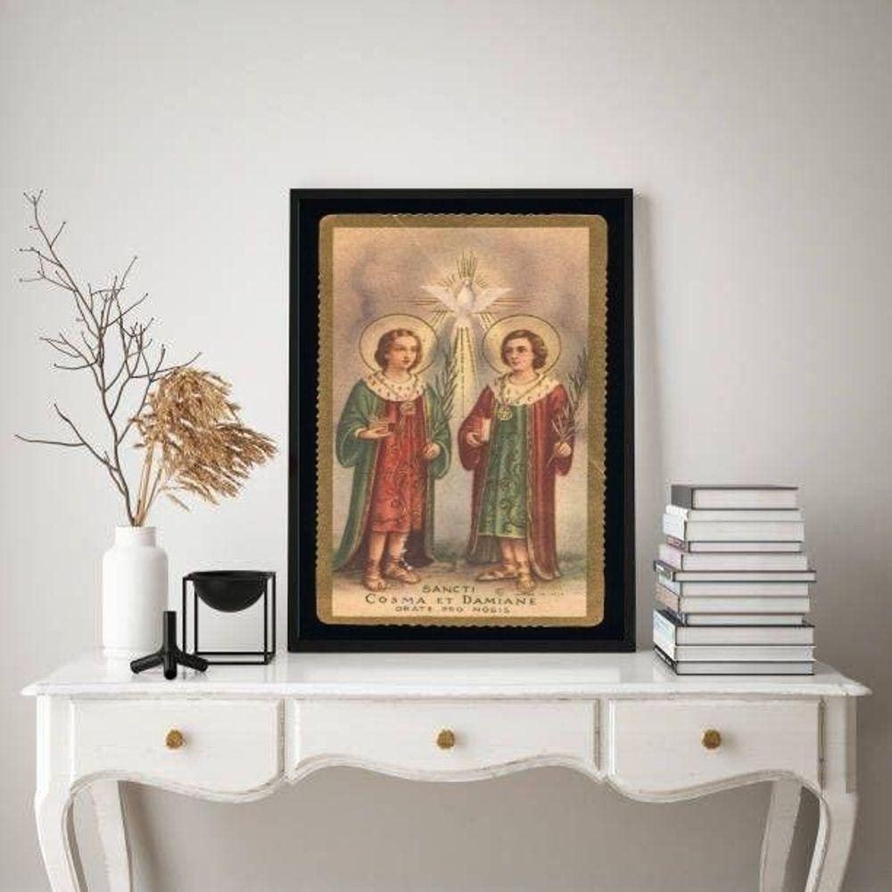 Quadro Decorativo Vintage São Cosme E Damião 24X18Cm - Vidro