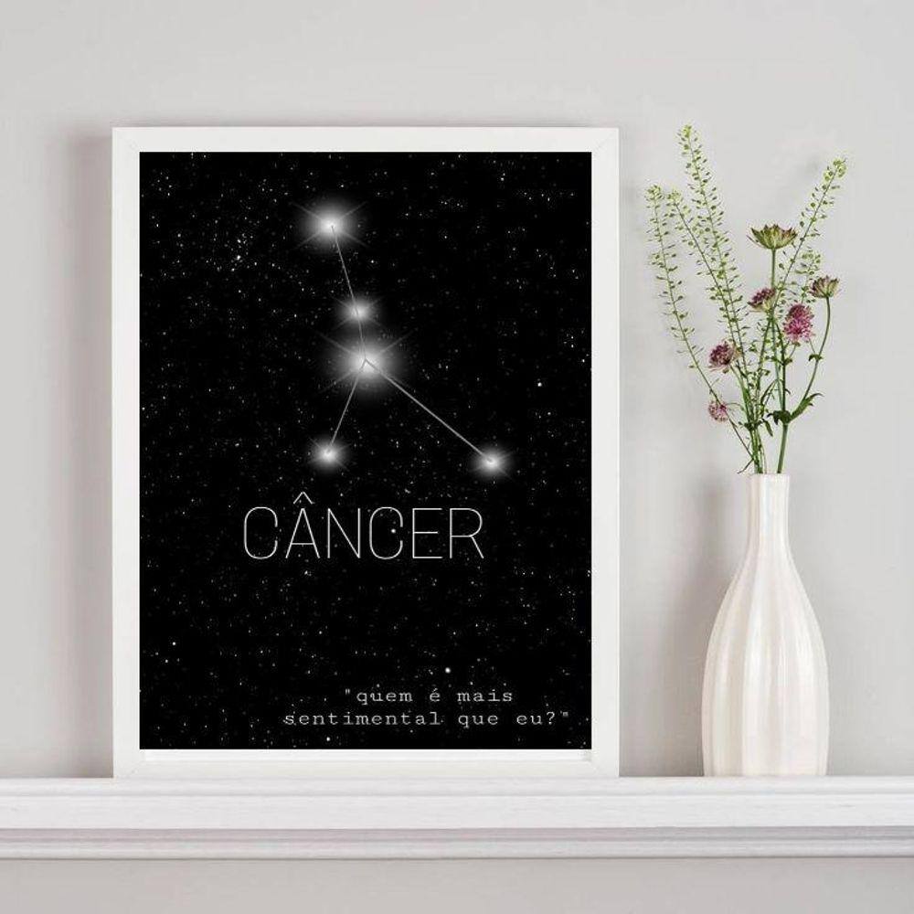 Quadro Decorativo Signo Câncer 24x18cm - Madeira Branca