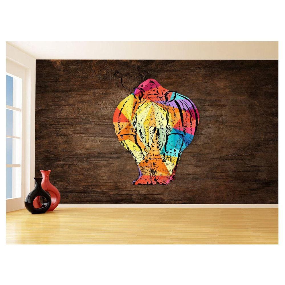 Papel De Parede 3D Animais Pop Art Rinoceronte 3,5M Pxa526
