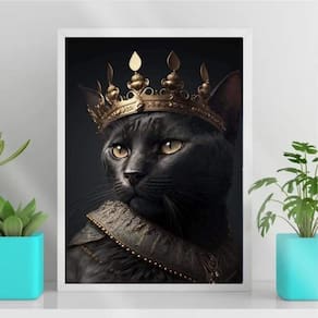 Quadro Gato Preto Com Coroa 45x34cm - Decorativo