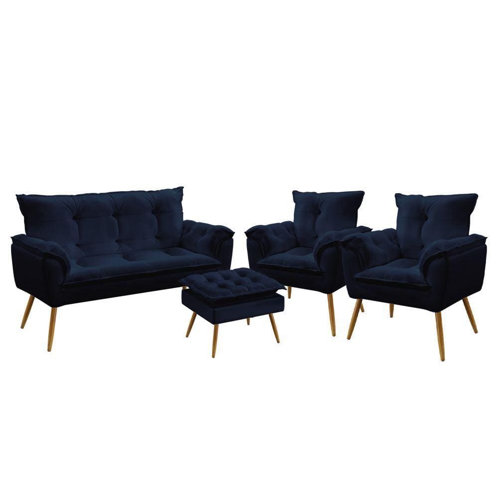Namoradeira e 2 Poltronas Beta com Puff Lunar Veludo Aradecor