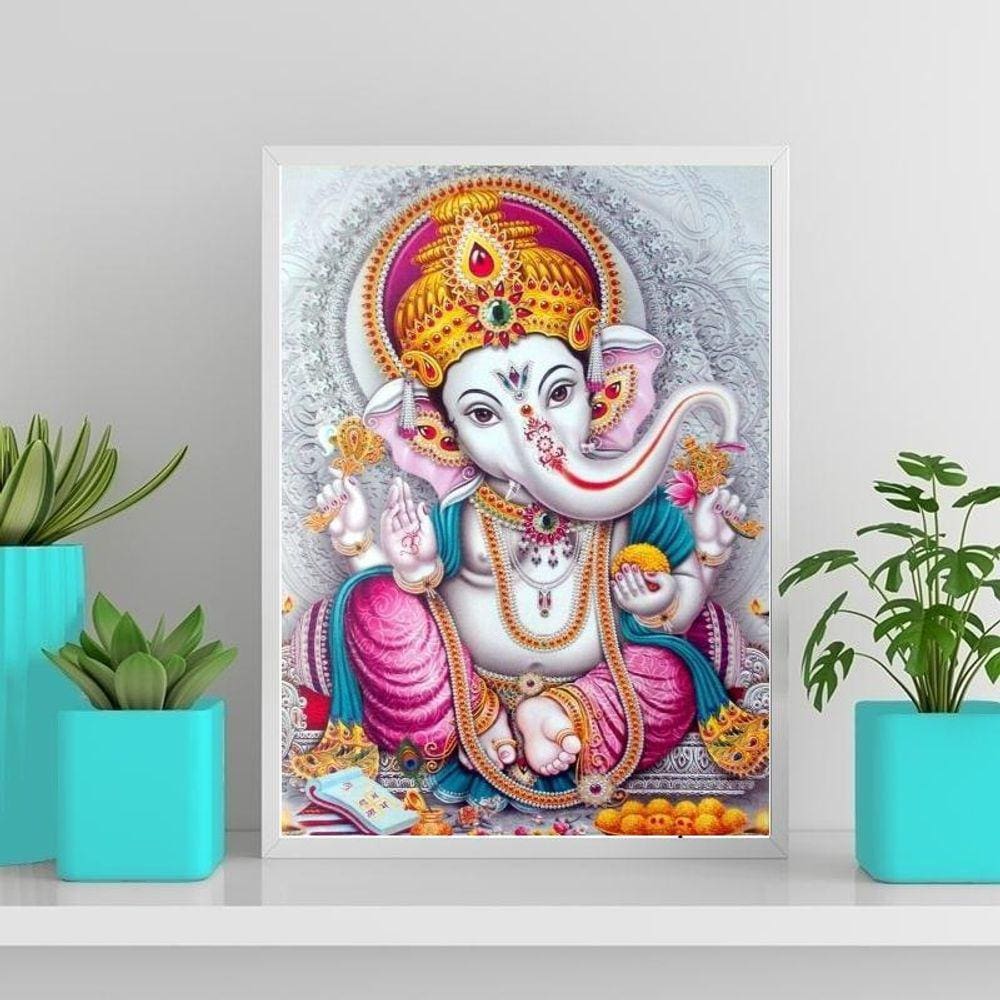 Quadro Elefante Ganesha Baby 45X34Cm - Com Vidro Preta