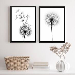 Quadros Minimalistas Flor Dente de Leão 24x18cm - com Vidro
