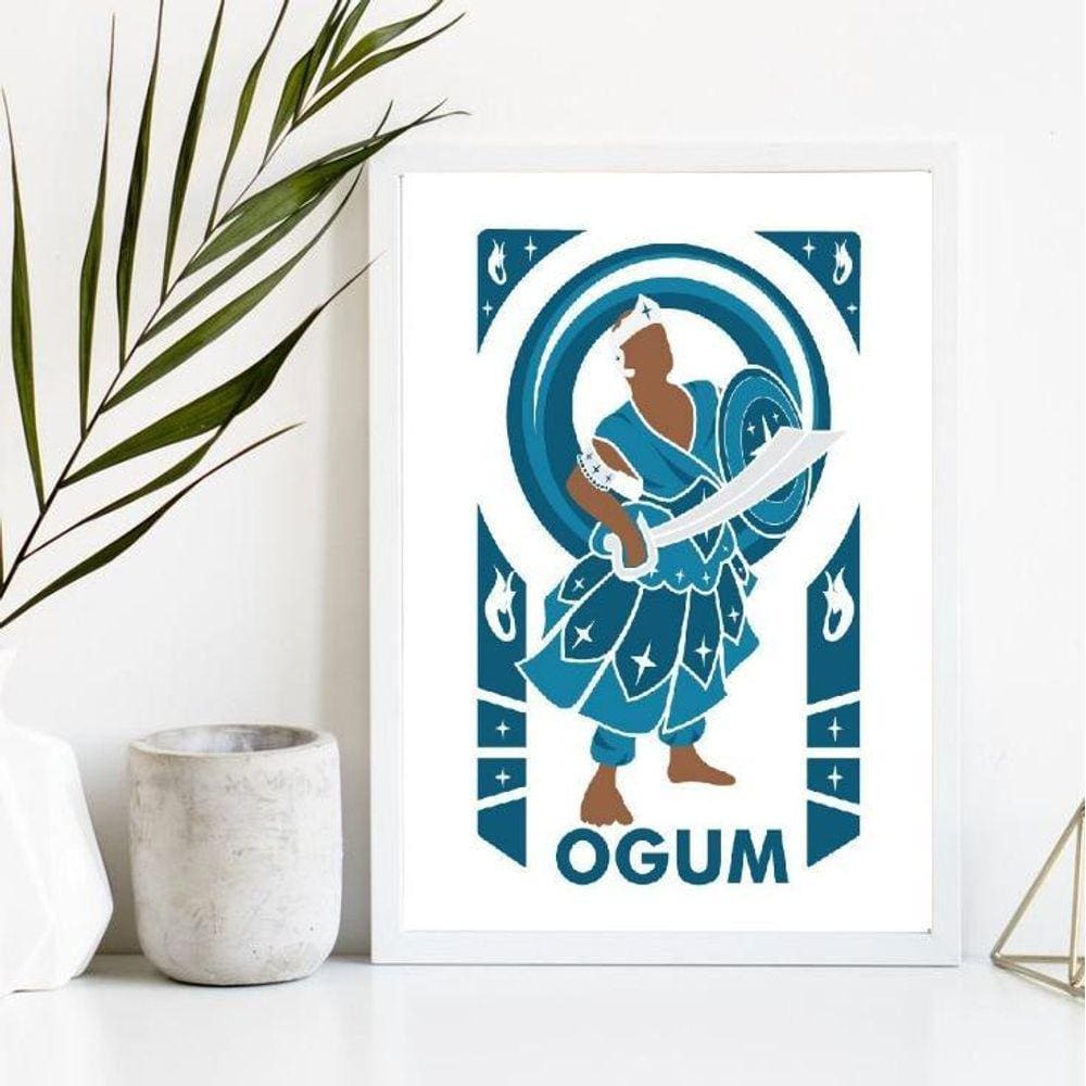 Quadro Orixá Ogum 33x24cm - Madeira Branca com Vidro