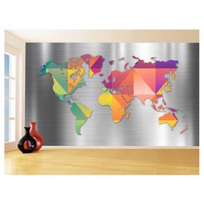 Papel De Parede 3D Mapa Mundi Aço Escovado Metal 3,5M Nmu61