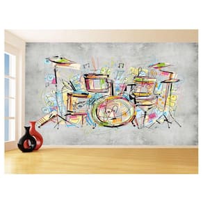 Papel De Parede 3D Musica Bateria Arte Desenho 3,5M Mus83